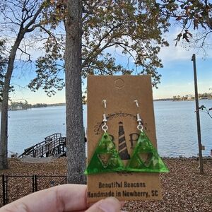 Handmade Resin Green Triforce Beautiful Beacons 925 Silver Earrings